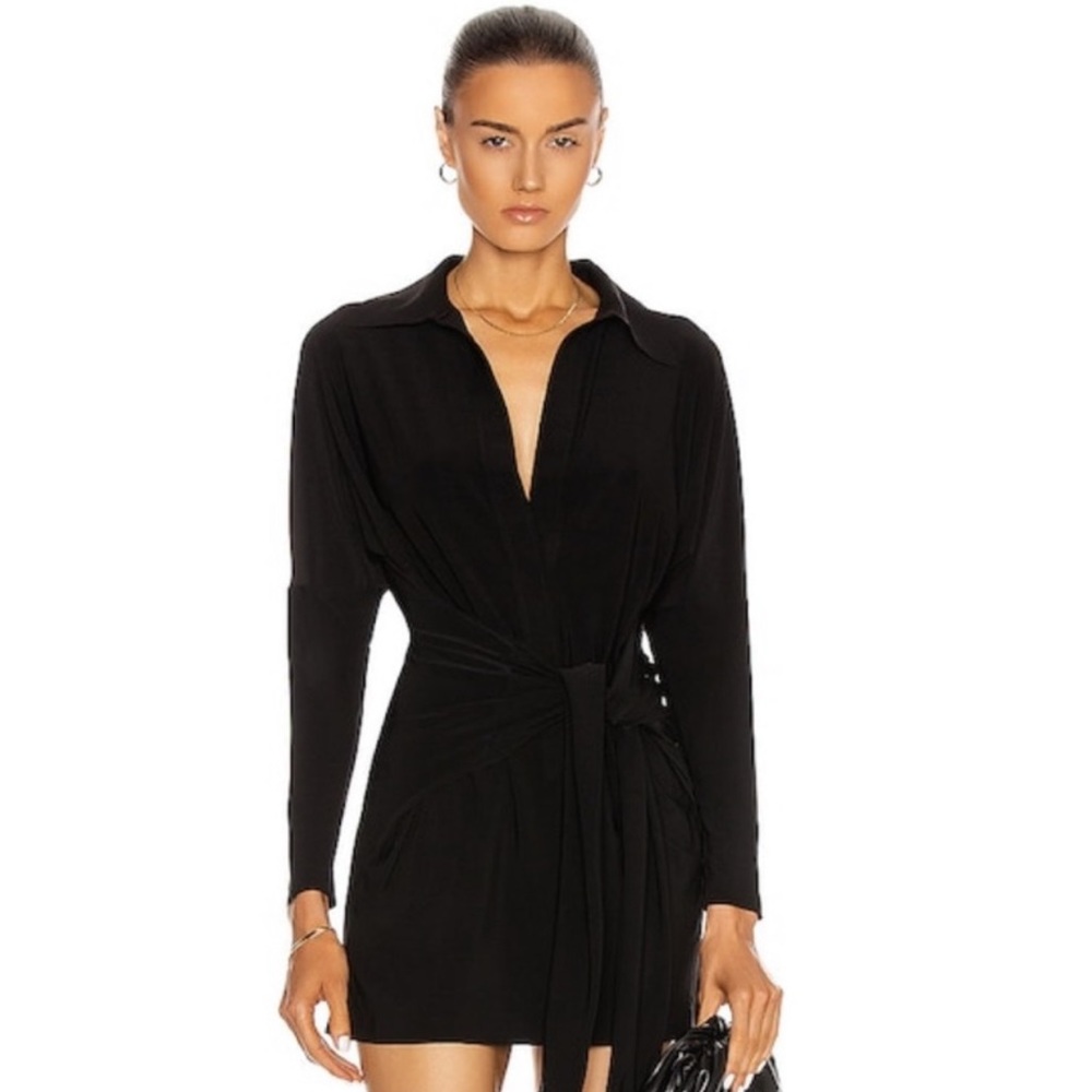 Norma Kamali Mini Tie front shirt dress